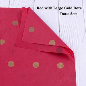 Red tissue paper with 2cm gold dots for flower bouquets and gift wrapping detail