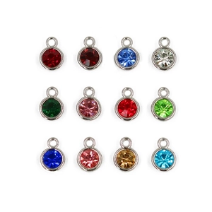 Set of 12 colorful birthstone pendants with metal base for DIY jewelry making