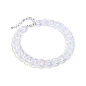 Close-up of iridescent acrylic chunky chain link necklace with adjustable lobster clasp