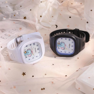 Detail of cute elephant cartoon dial on soft silicone quartz watches in black and white