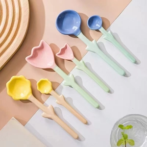 Tulip Flower Ceramic Spoon Long Handle Creative Coffee Dessert Ice Cream Tableware High Appearance Cute Style
