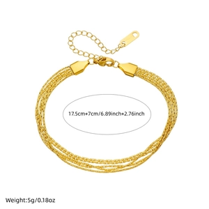 Multilayer gold plated stainless steel chain bracelet with adjustable lobster clasp