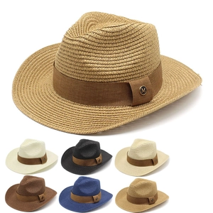 Cappello Fedora In Paglia Intrecciata Tesa Larga Protezione Solare Estate Spiaggia Viaggio Stile Western Cowboy Decorazione M