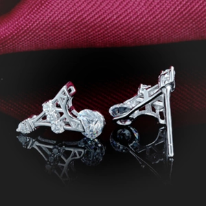 Romantic Eiffel Tower stud earrings with sparkling crystals in polished silver finish