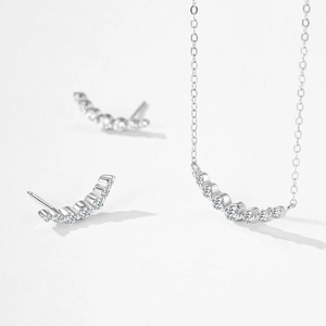 Minimalist S925 sterling silver curved smile jewelry set with necklace and stud earrings