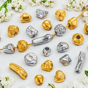 Baroque Stainless Steel Spacer Beads Totem Texture Irregular Chunky Beads DIY Jewelry Making Waterproof Color Retention