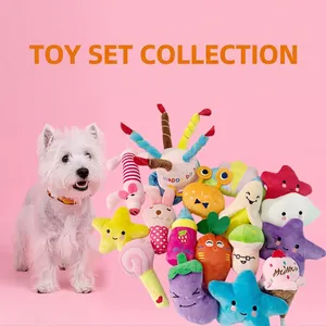 Squeaky Plush Pet Toys Soft Corduroy Interactive Chew Toy For Dogs Cats Fruit Food Animal Shapes Bite Resistant