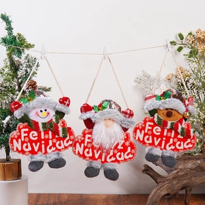 Christmas Tree Hanging Ornaments Santa Claus Snowman Reindeer Plush Doll Decoration Feliz Navidad Sign For Holiday Party