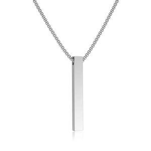 Polished titanium steel cylinder pendant necklace with box chain for men on white background