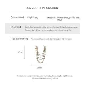 Detailed size chart for multilayer pearl necklace with clover charms and dimensions
