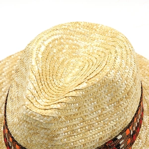 Straw sun hat for women with bohemian woven band and classic fedora style for summer beach