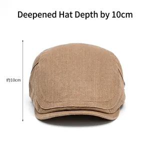 Brown twill flat cap for men and women with a deep crown and vintage British style design