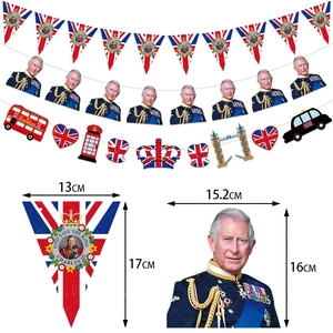 Deko-Set zur Krönung von König Charles III. mit Wimpelkette und Papier-Ausschnitten