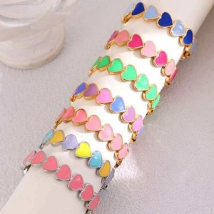 Heart Shaped Open Ring Colorful Enamel Copper Adjustable Finger Jewelry For Women Sweet Trendy INS Style