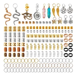 200pcs DIY dreadlock hair jewelry set with shells, charms and beads for women hair braiding