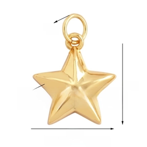 Detailed view of a gold star pendant showing specific height and width dimensions