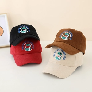 Cappellini da baseball per bambini in cotone con dinosauro in nero, rosso e beige