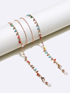 Catena Per Occhiali Perline Cristallo Multicolore Lega Metallo Dorato Cordino Antiscivolo Supporto Moda Donna
