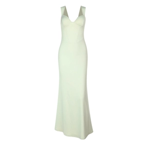 Vue détaillée de la robe longue moulante vert menthe avec coutures de style corset