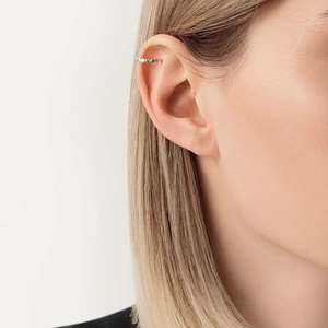 Minimalist S925 sterling silver geometric beaded ear cuff earring worn by a model