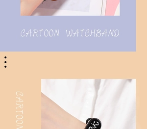 Detail of waterproof cartoon LED digital watch with black silicone touch strap for kids
