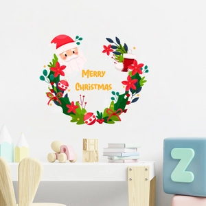 Christmas Santa Claus Wreath Wall Sticker PVC Waterproof Window Cling Merry Christmas Lettering DIY Festive Home Decor