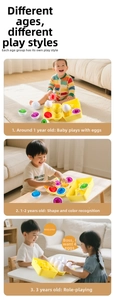 Three-stage visual guide for educational shape and color matching egg toys for toddlers