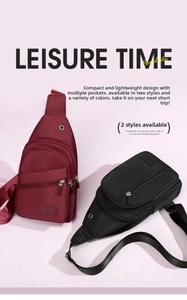 Close-up of multi-layer zipper pockets and earphone hole on nylon crossbody bags