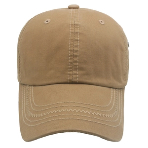 Classic khaki washed cotton baseball cap with unique triple-stitched brim and embroidery