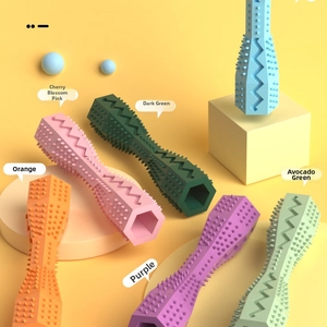 Colorful hexagonal pet chew toys with textured surface for teeth cleaning in six colors