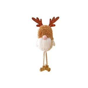 Gnome de Noël renne avec bois dorés et bottes scintillantes sur fond blanc épuré