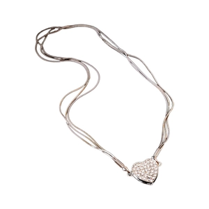 Elegant silver layered chain necklace featuring a sparkling pavé heart-shaped pendant