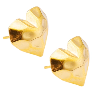Detail of gold heart earrings with hammered texture on 304 stainless steel surface