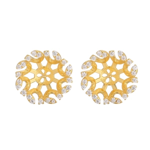 Elegant gold-plated S925 sterling silver hollow flower stud earrings with pave-set zircons