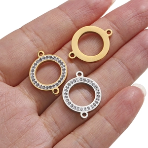 18k gold plated stainless steel double hole circle connector charms for DIY necklaces