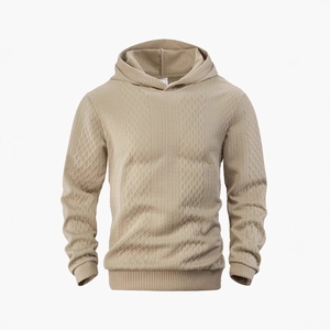 Sweat à capuche en maille kaki pour hommes avec texture jacquard et poignets côtelés