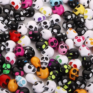 Detailed close-up of colorful acrylic skull beads for creative DIY jewelry making