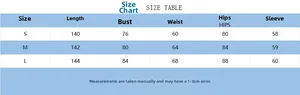 Detailed size chart for sexy backless bodycon dress showing measurements in centimeters