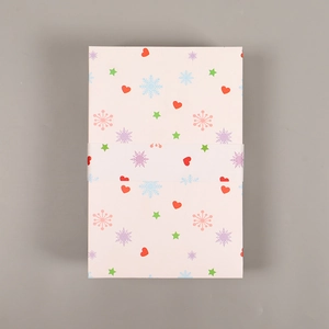 Rectangle Christmas ball gift box with heart and star patterns and white paper band wrap