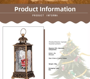 Detailed size chart of a bronze Christmas lantern with Santa scene and specifications