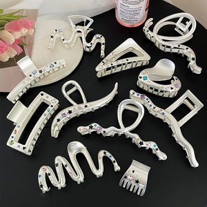 Détails de pinces à cheveux en alliage argent mat avec strass colorés et étoiles brillantes
