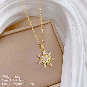 Detailed specs of gold snowflake pendant necklace with weight and chain length details
