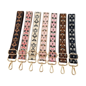 Adjustable 3.8cm ethnic style jacquard guitar bag strap with gold metal buckles