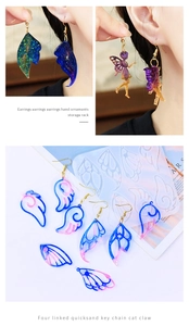 DIY angel wing silicone mold for earrings with blue pink gradient glitter pendants