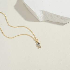 Dainty 14K gold plated dolphin necklace with blue and white pavé cubic zirconia