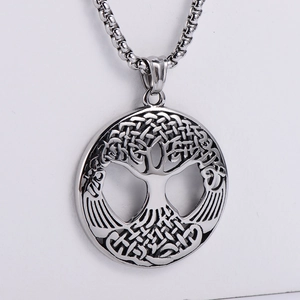 Tree Of Life Pendant Necklace Stainless Steel Hollow Round Celtic Knot Vintage Retro Jewelry For Men Women