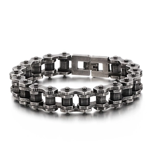 Vintage industrial style silver bicycle chain bracelet in high-quality stainless steel