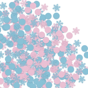 Pink and blue snowflake and circle confetti mix for Christmas party table decorations