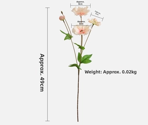 Detailed view of 3-head artificial silk butterfly peony with pink gradient petals