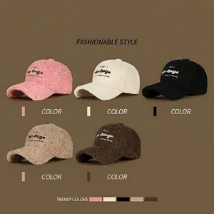 Winter faux shearling baseball caps with Vintage embroidery in five assorted colors
